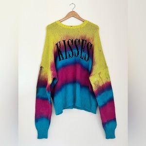 BRAND NEW AMIRI TIE-DYE INTARSIA KNIT SWEATER WITH KISSES GRAPHIC